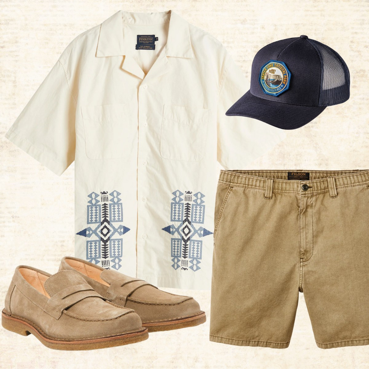 Pendleton Camp Collar Shirt Bone/Fire Legend kombiniert leichtgewichtigen Komfort mit mutigem, vom Westen inspirierten Stil