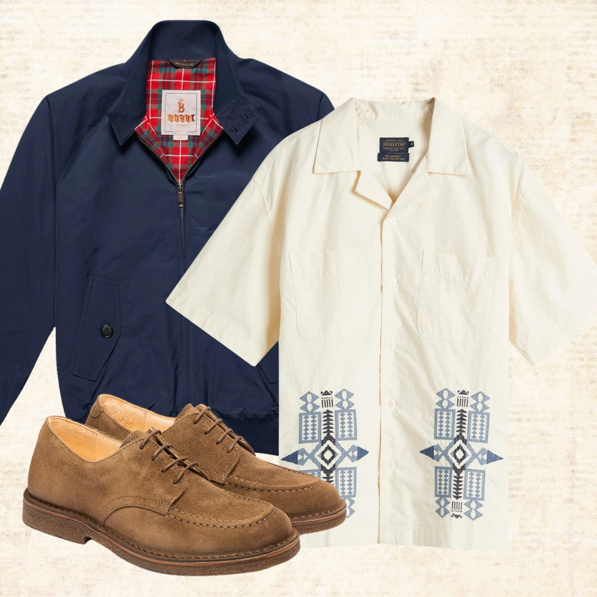 Pendleton Camp Collar Shirt Bone/Fire Legend, perfekt für warme Tage.