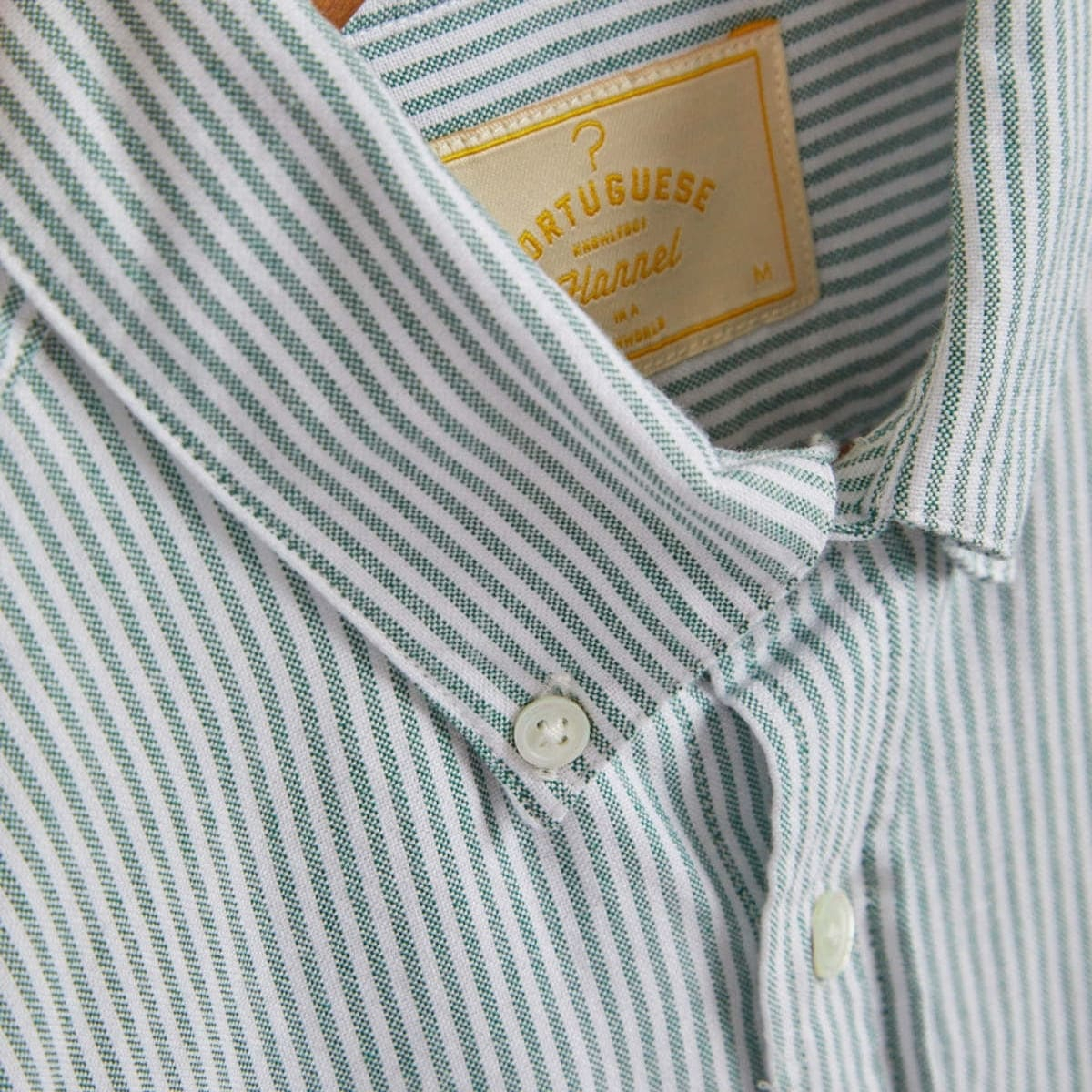 Portuguese Flannel Belavista Stripe Shirt Green, made from soft brushed-fleece and cut for a comfortable fit