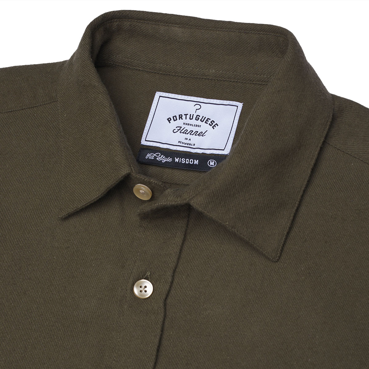 Portuguese Flannel Teca Cotton-Flannel Shirt Olive, hergestellt aus den feinsten exklusiven Stoffen