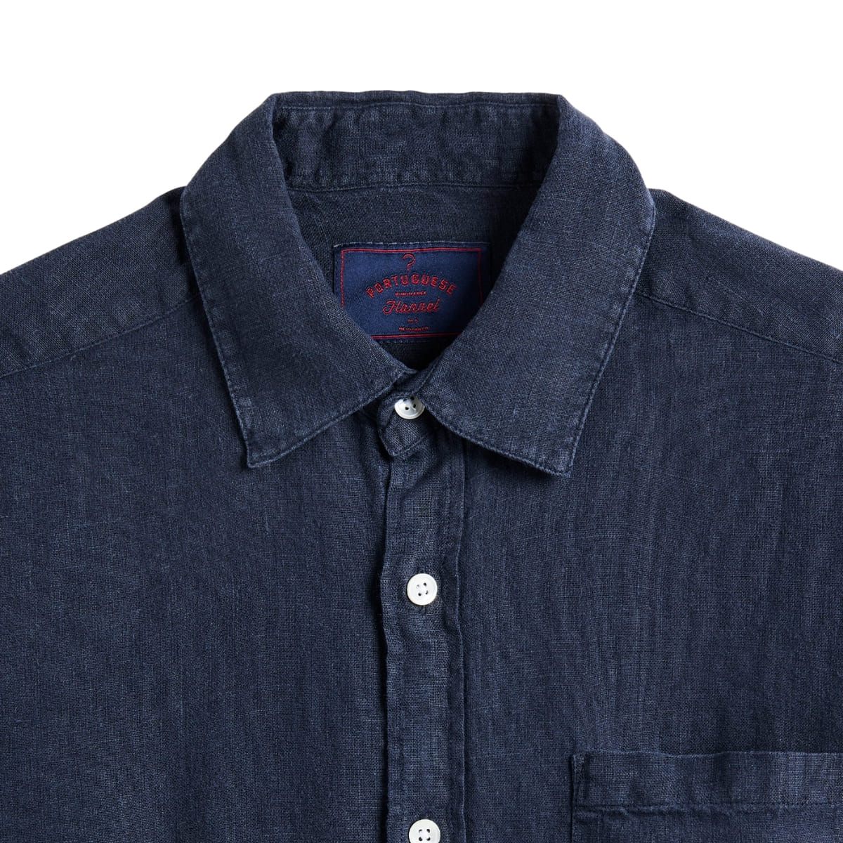 Portuguese Flannel Linen Shirt Navy, made from soft brushed-fleece and cut for a comfortable fit
