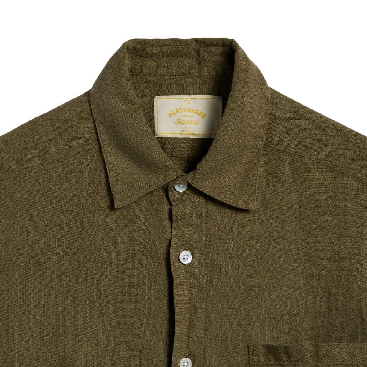 Portuguese Flannel Linen Shirt Olive, gefertigt aus weich geb&uuml;rstetem Fleece und mit komfortabler Passform