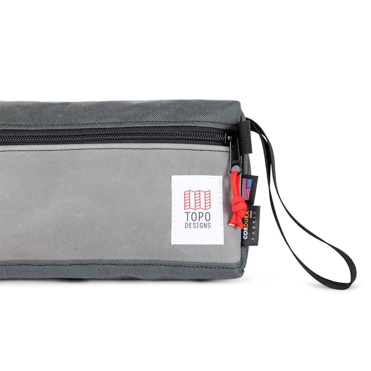 Topo Designs Dopp Kit Charcoal/Charcoal Leather, Kulturbeutel für minimalistisches Reisen