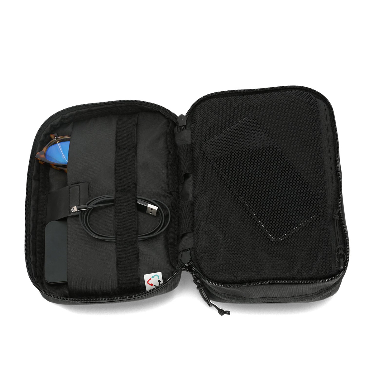 Topo Designs Tech Case Black, mit einer internen Netztasche und einer internen gepolsterten Tablet-Hülle mit elastischem Daisy-Chain-Gurtband