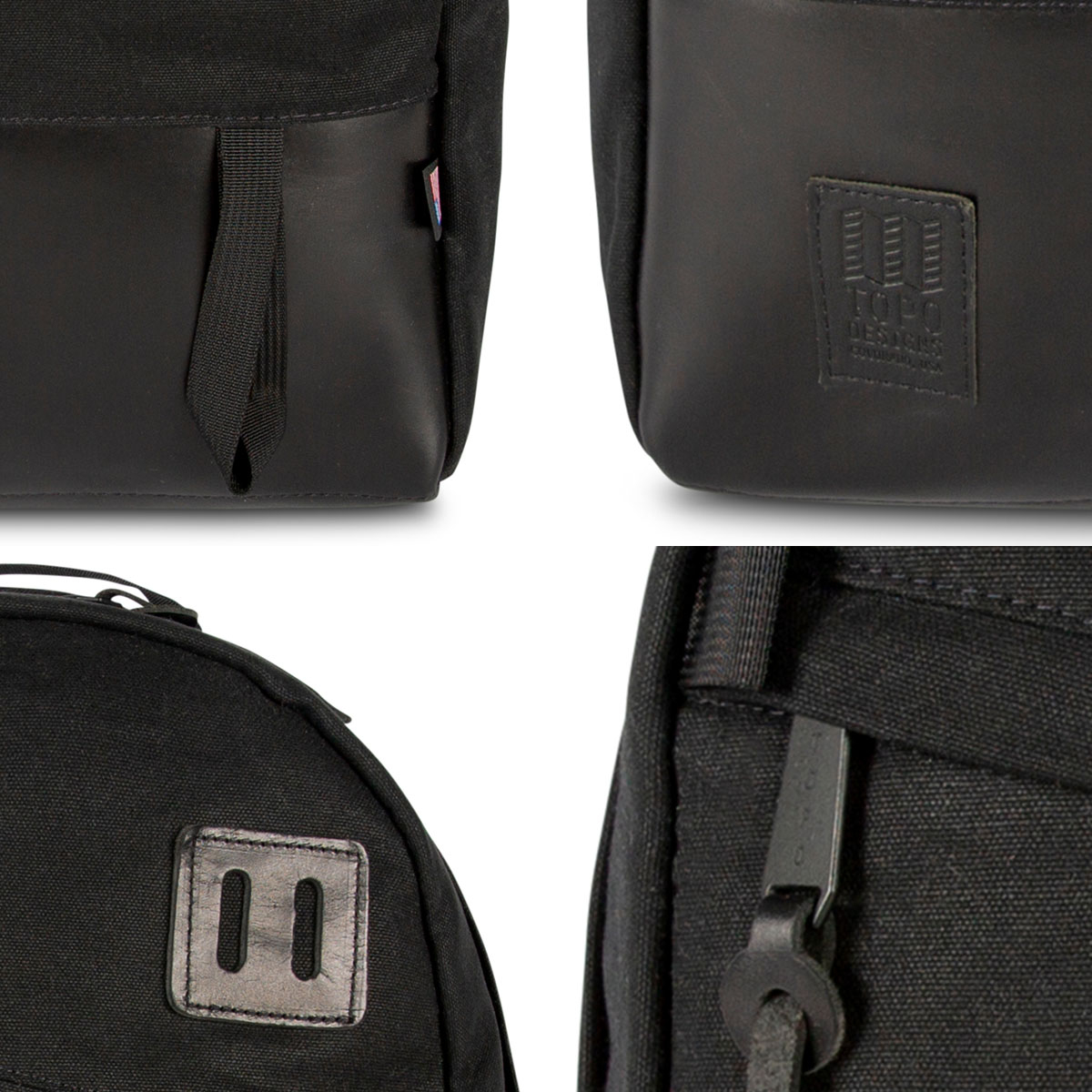 Topo Designs Daypack Heritage Black Canvas/Black Leather, details