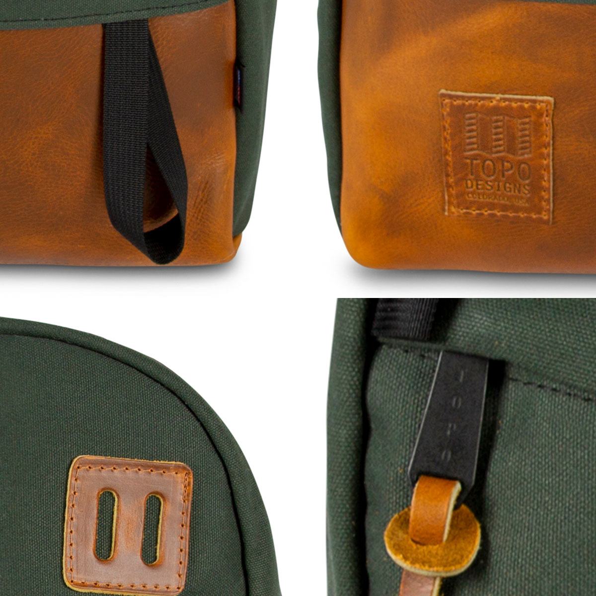 Topo Designs Daypack Heritage Dark Khaki Canvas/Dark Brown Leather, details