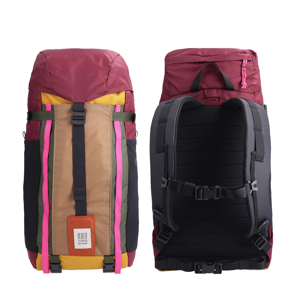Topo Designs Mountain Pack 16L Burgundy/Dark Khaki, front and back
