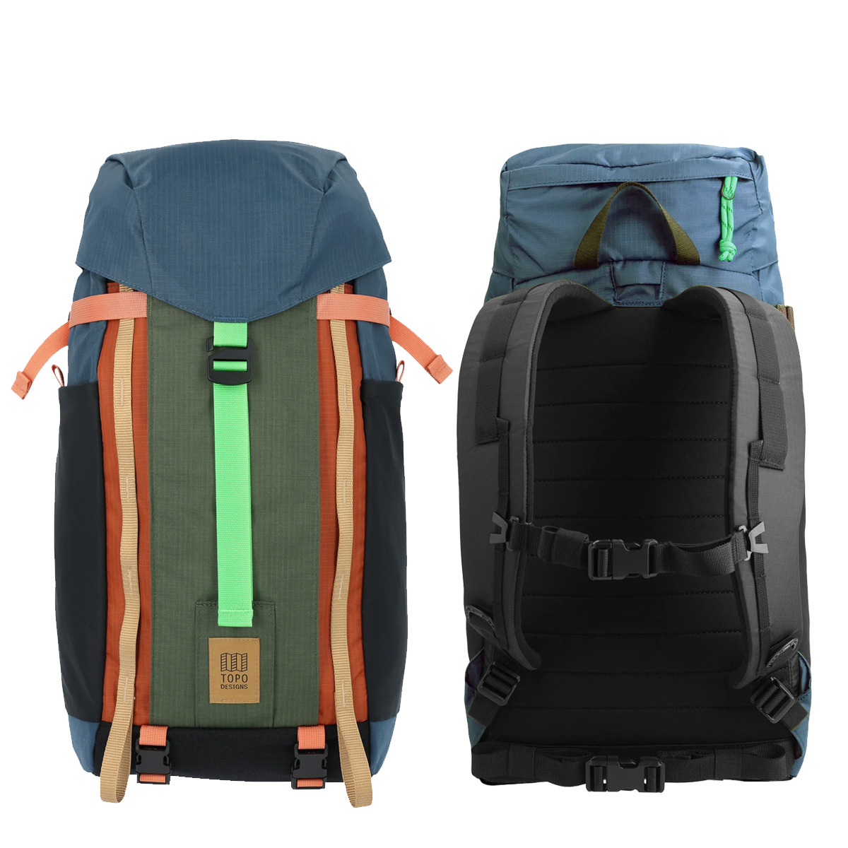 Topo Designs Mountain Pack 16L Pond Blue/Olive, front and back