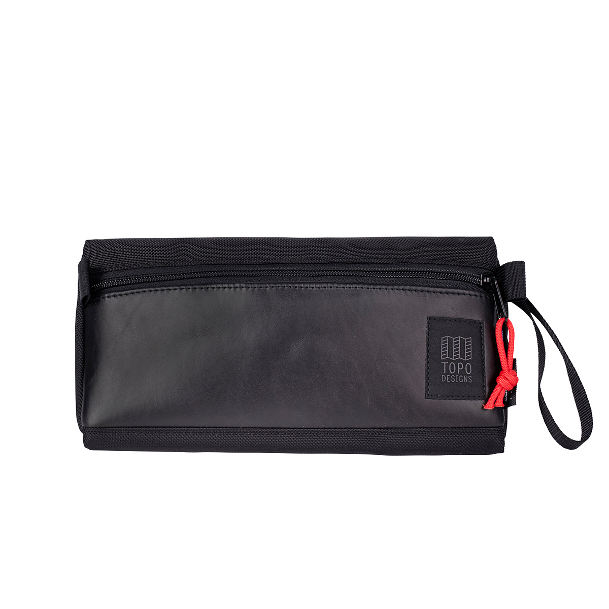 Topo Designs Dopp Kit Ballistic Black/Black Leather, Kulturbeutel für minimalistisches Reisen