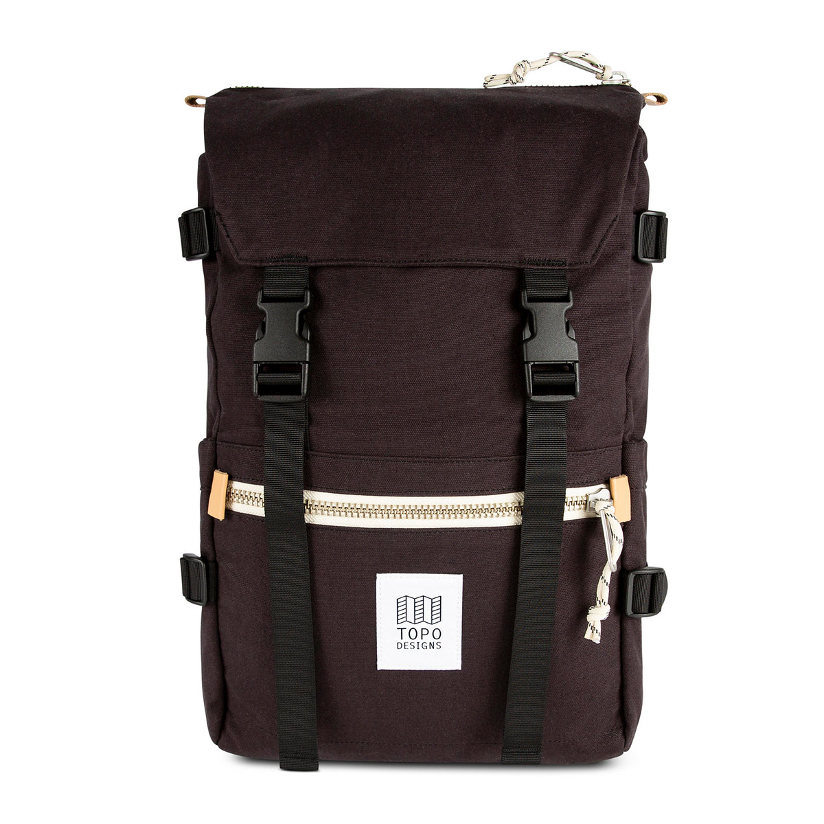 Topo Designs Rover Pack Canvas Black, vereint bergsteigerische Robustheit mit urbaner Eleganz.