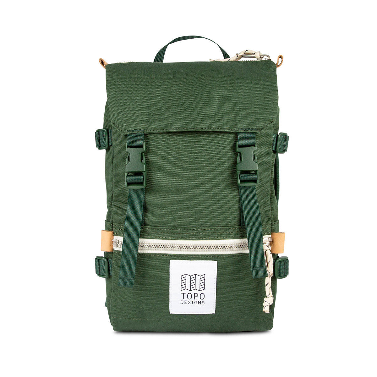 Topo Designs Rover Pack - Mini Canvas Forest, Statement-Rucksack mit der perfekten Größe, um Besorgungen zu machen oder auf eine Wanderung mitzunehmen