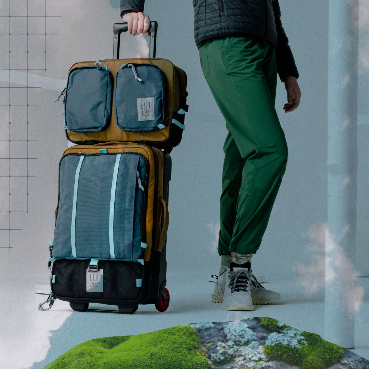 Topo Designs Global Travel Bag Roller Desert Palm/Pond Blue, Gebaut, um das Reisen so einfach wie möglich zu machen
