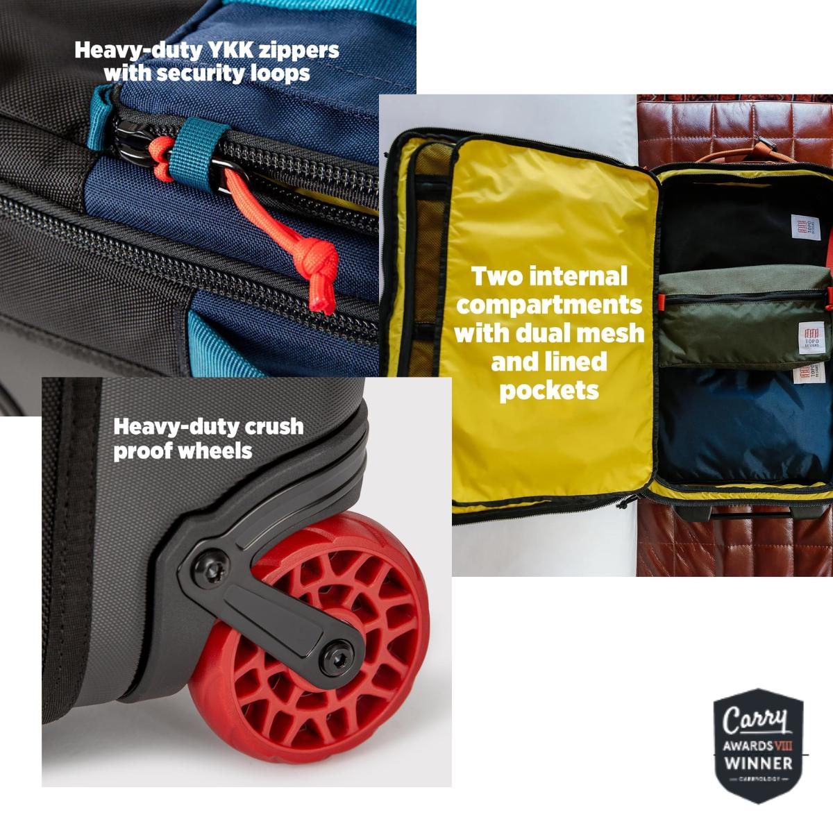 Topo Designs Global Travel Bag Roller Pond Blue/Spice, carry-on friendly size and the 3-way carry ensures a smooth trip